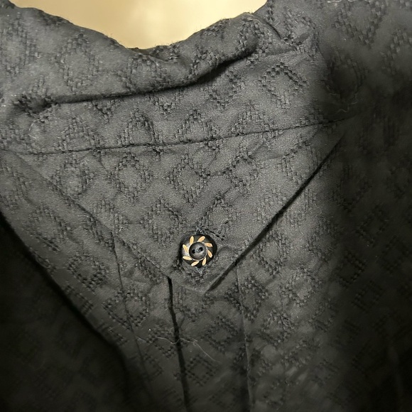 Anthropologie 00 Black Geometric Print Embroidered Sleeveless Cotton Shirt Dress - Picture 7 of 11